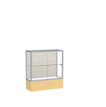 Reliant Light Oak Vinyl case, Plaque Fabric Back w/ Satin Natural aluminum frame finish, 40"H x 36"W x 14"D - Click to enlarge