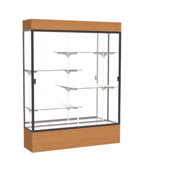 Reliant Lighted Carmel Oak case, Mirror Back w/ Dark Bronze aluminum frame finish, 80"H x 60"W x 16"D - Click to enlarge