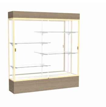 Reliant Lighted Driftwood Oak case, Mirror Back w/ Champagne aluminum frame finish, 80"H x 72"W x 16"D - Click to enlarge