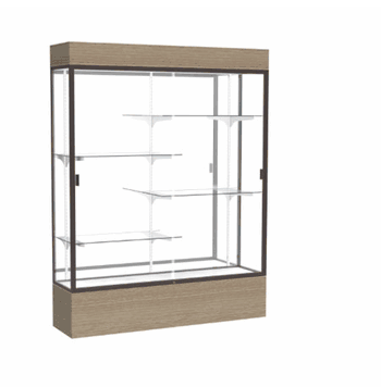 Reliant Lighted Driftwood Oak case, Mirror Back w/ Dark Bronze aluminum frame finish, 80"H x 60"W x 16"D - Click to enlarge