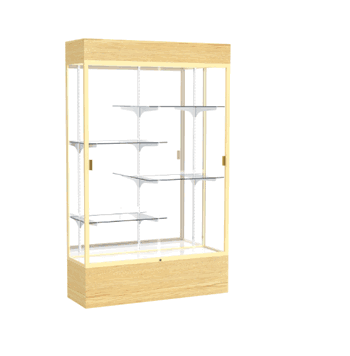 Reliant Lighted Light Oak Vinyl case, Mirror Back w/ Champagne aluminum frame finish, 80"H x 48"W x 16"D - Click to enlarge