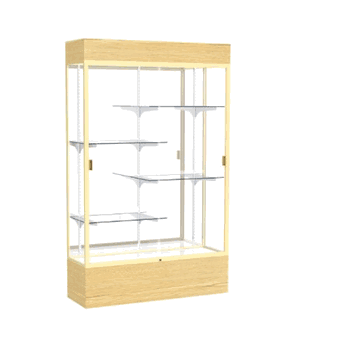 Reliant Lighted Light Oak Vinyl case, Mirror Back w/ Champagne aluminum frame finish, 80"H x 48"W x 16"D - Click to enlarge