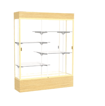 Reliant Lighted Light Oak Vinyl case, Mirror Back w/ Champagne aluminum frame finish, 80"H x 60"W x 16"D - Click to enlarge