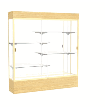 Reliant Lighted Light Oak Vinyl case, Mirror Back w/ Champagne aluminum frame finish, 80"H x 72"W x 16"D - Click to enlarge