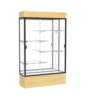 Reliant Lighted Light Oak Vinyl case, Mirror Back w/ Dark Bronze aluminum frame finish, 80"H x 48"W x 16"D - Click to enlarge