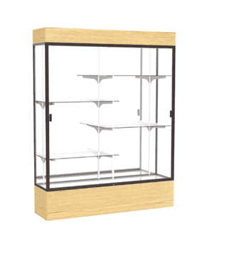 Reliant Lighted Light Oak Vinyl case, Mirror Back w/ Dark Bronze aluminum frame finish, 80"H x 60"W x 16"D - Click to enlarge