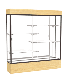 Reliant Lighted Light Oak Vinyl case, Mirror Back w/ Dark Bronze aluminum frame finish, 80"H x 72"W x 16"D - Click to enlarge