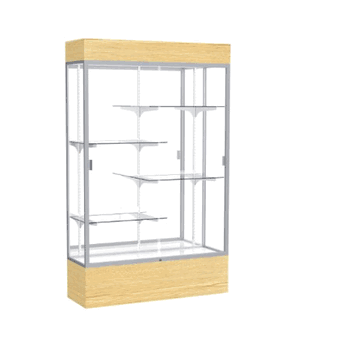 Reliant Lighted Light Oak Vinyl case, Mirror Back w/ Satin Natural aluminum frame finish, 80"H x 48"W x 16"D - Click to enlarge