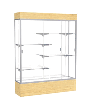 Reliant Lighted Light Oak Vinyl case, Mirror Back w/ Satin Natural aluminum frame finish, 80"H x 60"W x 16"D - Click to enlarge