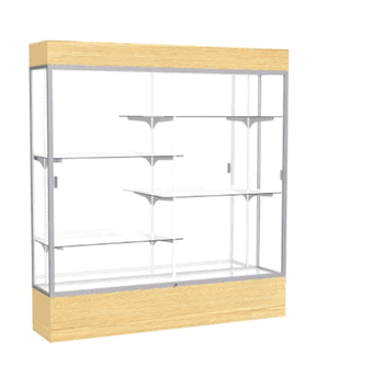 Reliant Lighted Light Oak Vinyl case, Mirror Back w/ Satin Natural aluminum frame finish, 80"H x 72"W x 16"D - Click to enlarge