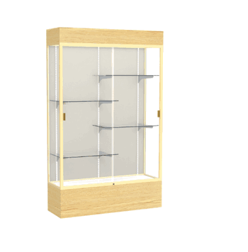 Reliant Lighted Light Oak Vinyl case, Plaque Fabric Back w/ Champagne aluminum frame finish, 80"H x 48"W x 16"D - Click to enlarge