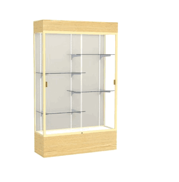 Reliant Lighted Light Oak Vinyl case, Plaque Fabric Back w/ Champagne aluminum frame finish, 80"H x 48"W x 16"D - Click to enlarge