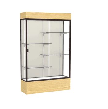 Reliant Lighted Light Oak Vinyl case, Plaque Fabric Back w/ Dark Bronze aluminum frame finish, 80"H x 48"W x 16"D - Click to enlarge