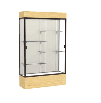 Reliant Lighted Light Oak Vinyl case, Plaque Fabric Back w/ Dark Bronze aluminum frame finish, 80"H x 48"W x 16"D - Click to enlarge