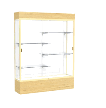 Reliant Lighted Light Oak Vinyl case, White Laminate Back w/ Champagne aluminum frame finish, 80"H x 60"W x 16"D - Click to enlarge