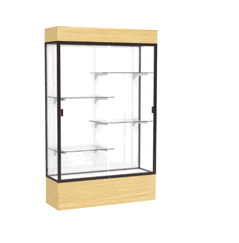 Reliant Lighted Light Oak Vinyl case, White Laminate Back w/ Dark Bronze aluminum frame finish, 80"H x 48"W x 16"D - Click to enlarge