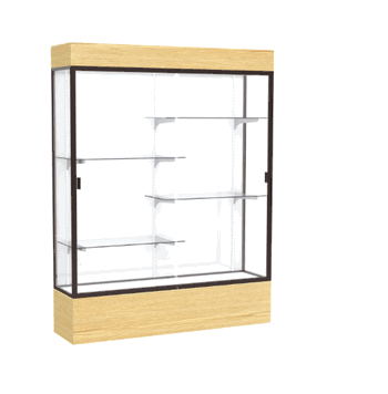 Reliant Lighted Light Oak Vinyl case, White Laminate Back w/ Dark Bronze aluminum frame finish, 80"H x 60"W x 16"D - Click to enlarge