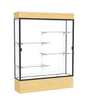 Reliant Lighted Light Oak Vinyl case, White Laminate Back w/ Dark Bronze aluminum frame finish, 80"H x 60"W x 16"D - Click to enlarge