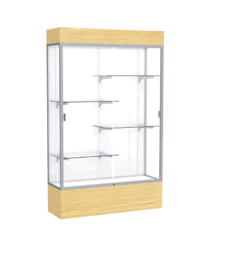 Reliant Lighted Light Oak Vinyl case, White Laminate Back w/ Satin Natural aluminum frame finish, 80"H x 48"W x 16"D - Click to enlarge