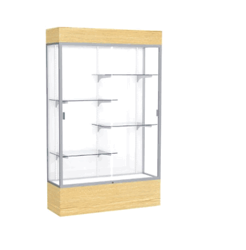 Reliant Lighted Light Oak Vinyl case, White Laminate Back w/ Satin Natural aluminum frame finish, 80"H x 48"W x 16"D - Click to enlarge