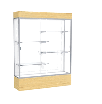 Reliant Lighted Light Oak Vinyl case, White Laminate Back w/ Satin Natural aluminum frame finish, 80"H x 60"W x 16"D - Click to enlarge