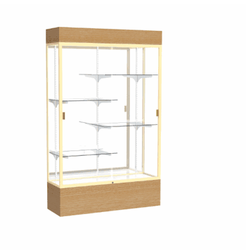 Reliant Lighted Natural Oak case, Mirror Back w/ Champagne aluminum frame finish, 80"H x 48"W x 16"D - Click to enlarge
