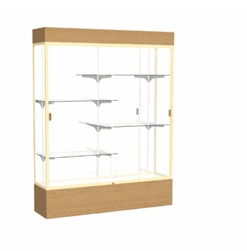 Reliant Lighted Natural Oak case, Mirror Back w/ Champagne aluminum frame finish, 80"H x 60"W x 16"D - Click to enlarge
