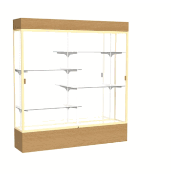 Reliant Lighted Natural Oak case, Mirror Back w/ Champagne aluminum frame finish, 80"H x 72"W x 16"D - Click to enlarge