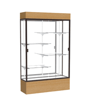 Reliant Lighted Natural Oak case, Mirror Back w/ Dark Bronze aluminum frame finish, 80"H x 48"W x 16"D - Click to enlarge