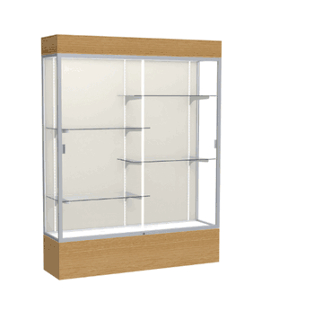 Reliant Lighted Natural Oak case, Plaque Fabric Back w/ Satin Natural aluminum frame finish, 80"H x 60"W x 16"D - Click to enlarge
