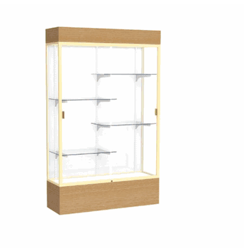 Reliant Lighted Natural Oak case, White Laminate Back w/ Champagne aluminum frame finish, 80"H x 48"W x 16"D - Click to enlarge
