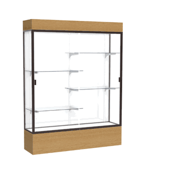 Reliant Lighted Natural Oak case, White Laminate Back w/ Dark Bronze aluminum frame finish, 80"H x 60"W x 16"D - Click to enlarge