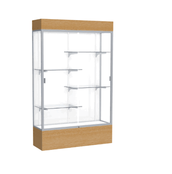 Reliant Lighted Natural Oak case, White Laminate Back w/ Satin Natural aluminum frame finish, 80"H x 48"W x 16"D - Click to enlarge