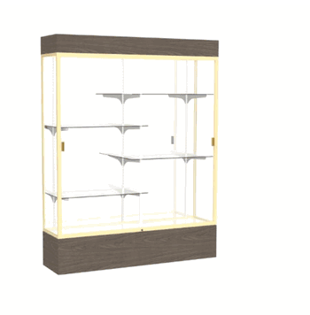 Reliant Lighted Walnut Vinyl case, Mirror Back w/ Champagne aluminum frame finish, 80"H x 60"W x 16"D - Click to enlarge