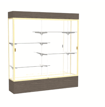 Reliant Lighted Walnut Vinyl case, Mirror Back w/ Champagne aluminum frame finish, 80"H x 72"W x 16"D - Click to enlarge