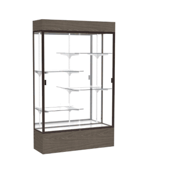 Reliant Lighted Walnut Vinyl case, Mirror Back w/ Dark Bronze aluminum frame finish, 80"H x 48"W x 16"D - Click to enlarge