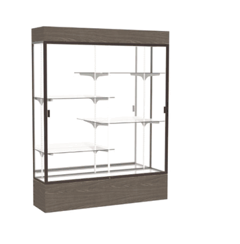 Reliant Lighted Walnut Vinyl case, Mirror Back w/ Dark Bronze aluminum frame finish, 80"H x 60"W x 16"D - Click to enlarge