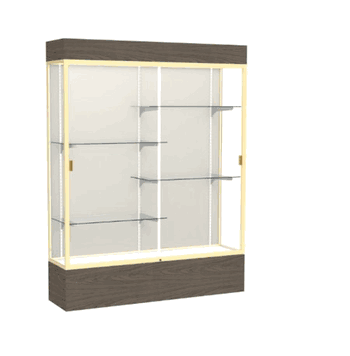 Reliant Lighted Walnut Vinyl case, Plaque Fabric Back w/ Champagne aluminum frame finish, 80"H x 60"W x 16"D - Click to enlarge