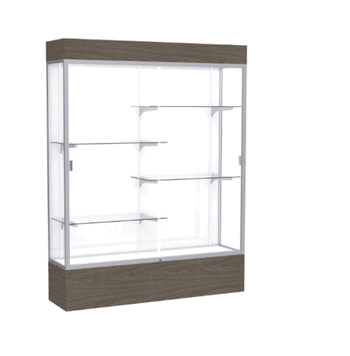 Reliant Lighted Walnut Vinyl case, White Laminate Back w/ Satin Natural aluminum frame finish, 80"H x 60"W x 16"D - Click to enlarge