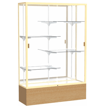 Reliant Natural Oak case, Plaque Fabric Back w/ Champagne aluminum frame finish, 72"H x 48"W x 16"D - Click to enlarge