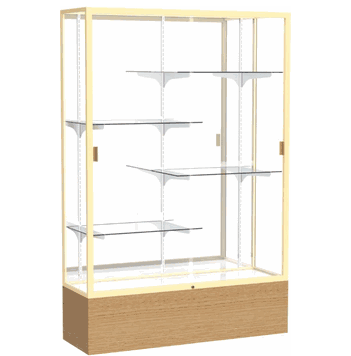 Reliant Natural Oak case, Plaque Fabric Back w/ Champagne aluminum frame finish, 72"H x 48"W x 16"D - Click to enlarge