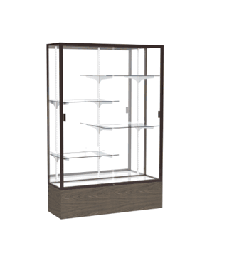 Reliant Walnut Vinyl case, Mirror Back w/ Dark Bronze aluminum frame finish, 72"H x 48"W x 16"D - Click to enlarge