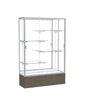 Reliant Walnut Vinyl case, Mirror Back w/ Satin Natural aluminum frame finish, 72"H x 48"W x 16"D - Click to enlarge