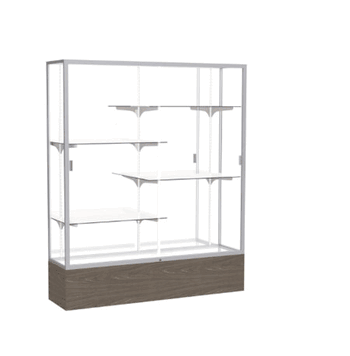 Reliant Walnut Vinyl case, Mirror Back w/ Satin Natural aluminum frame finish, 72"H x 60"W x 16"D - Click to enlarge