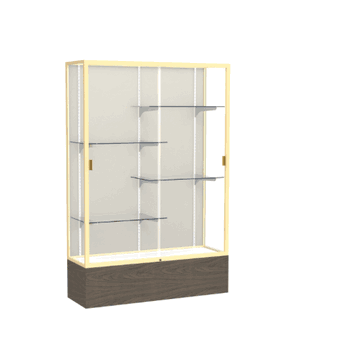 Reliant Walnut Vinyl case, Plaque Fabric Back w/ Champagne aluminum frame finish, 72"H x 48"W x 16"D - Click to enlarge