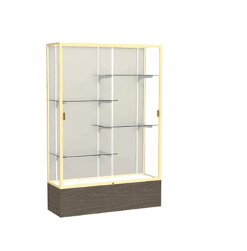 Reliant Walnut Vinyl case, Plaque Fabric Back w/ Champagne aluminum frame finish, 72"H x 48"W x 16"D - Click to enlarge