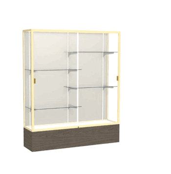 Reliant Walnut Vinyl case, Plaque Fabric Back w/ Champagne aluminum frame finish, 72"H x 60"W x 16"D - Click to enlarge