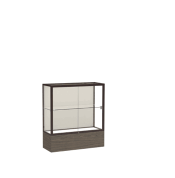 Reliant Walnut Vinyl case, Plaque Fabric Back w/ Dark Bronze aluminum frame finish, 40"H x 36"W x 14"D - Click to enlarge