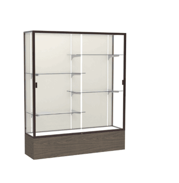 Reliant Walnut Vinyl case, Plaque Fabric Back w/ Dark Bronze aluminum frame finish, 72"H x 60"W x 16"D - Click to enlarge