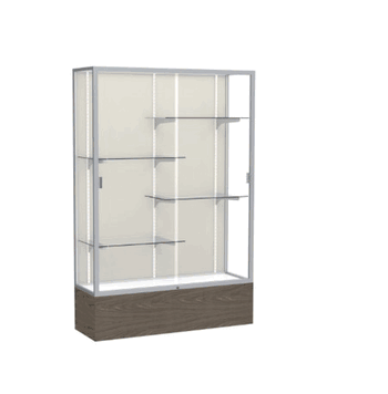 Reliant Walnut Vinyl case, Plaque Fabric Back w/ Satin Natural aluminum frame finish, 72"H x 48"W x 16"D - Click to enlarge